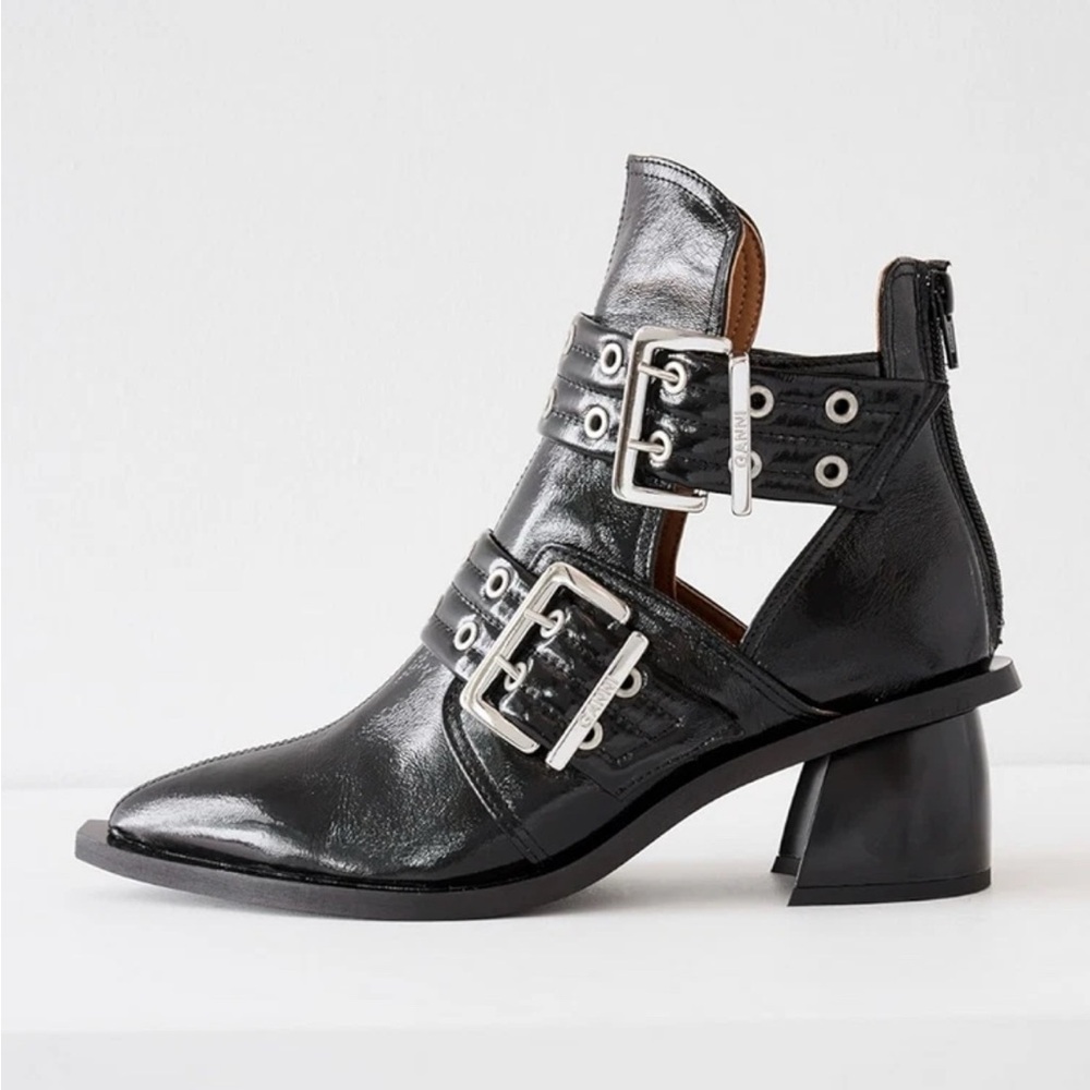 GANNI Black Chunky Buckle Open Cut Boots